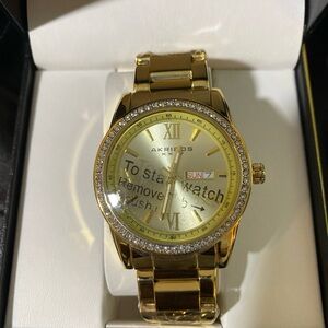 New men's Akribos XXIV Circa crystal gold tone Swiss quartz watch retails $385